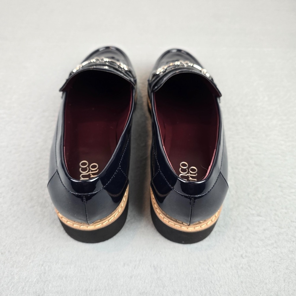 Franco Sarto Patent Loafers Navy Blue Horsebit Slip On Shoes Women's 10W Preppy - Picture 5 of 10